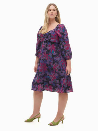 Woven Dress With 3/4 Sleeves - Addition Elle