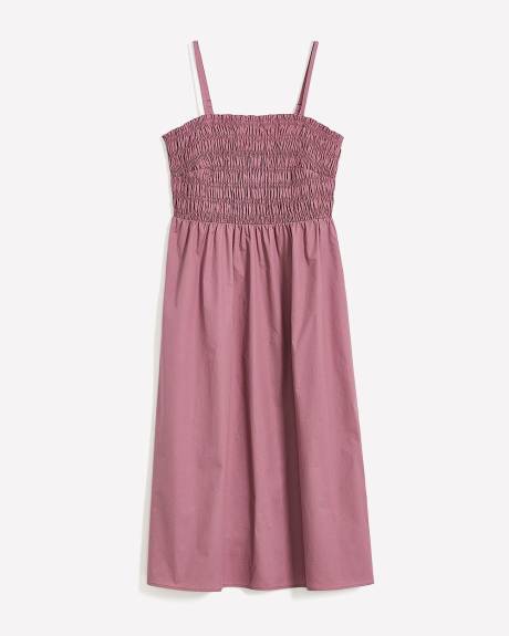 Poplin Smocked Midi Dress with Removable Straps