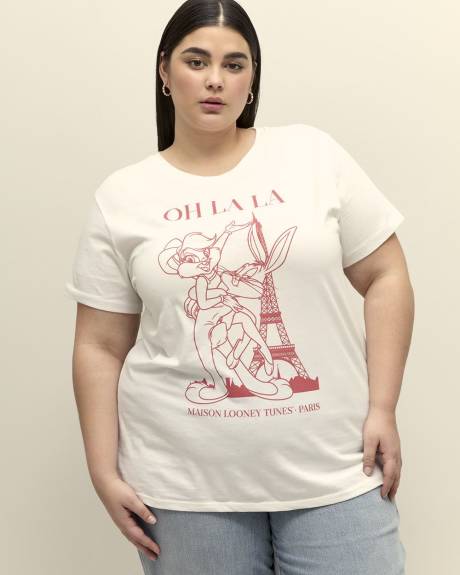 White Crewneck Tee with Ohlala Print