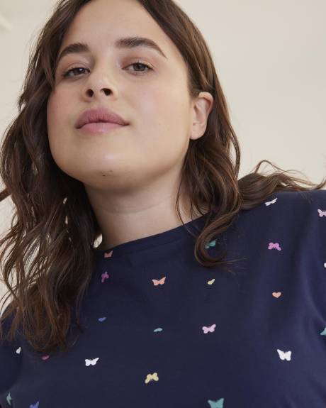 Printed Cap-Sleeve Pyjama Top with Open Crossover Back - ti VOGLIO