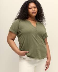 Short-Sleeve Henley Knit Top