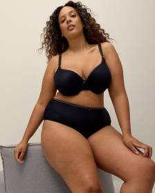 Black Textured Knit Full Brief with Metallic Elastic - Déesse Collection