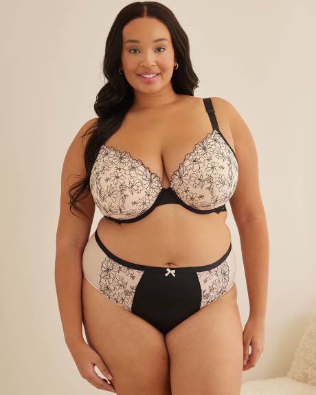 Underwire Padded Plunge Bra with Embroidery - Déesse Collection