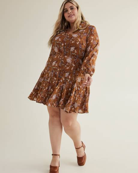Floral Buttoned Down Shirt Dress with Flared Skirt