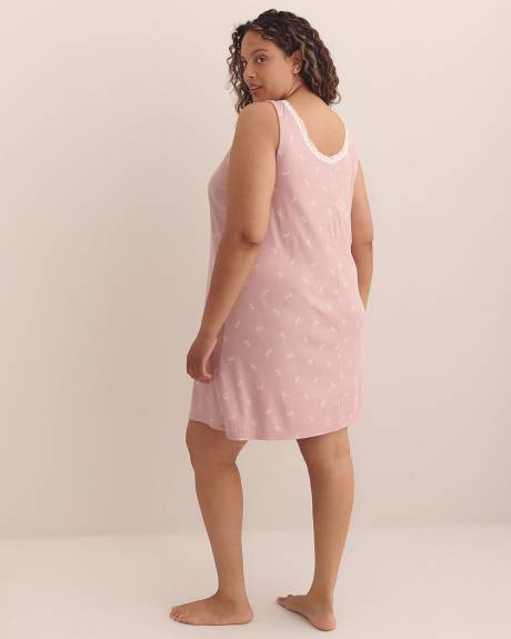 Pink Knit Cami Nightgown with Lace Neckline - ti Voglio