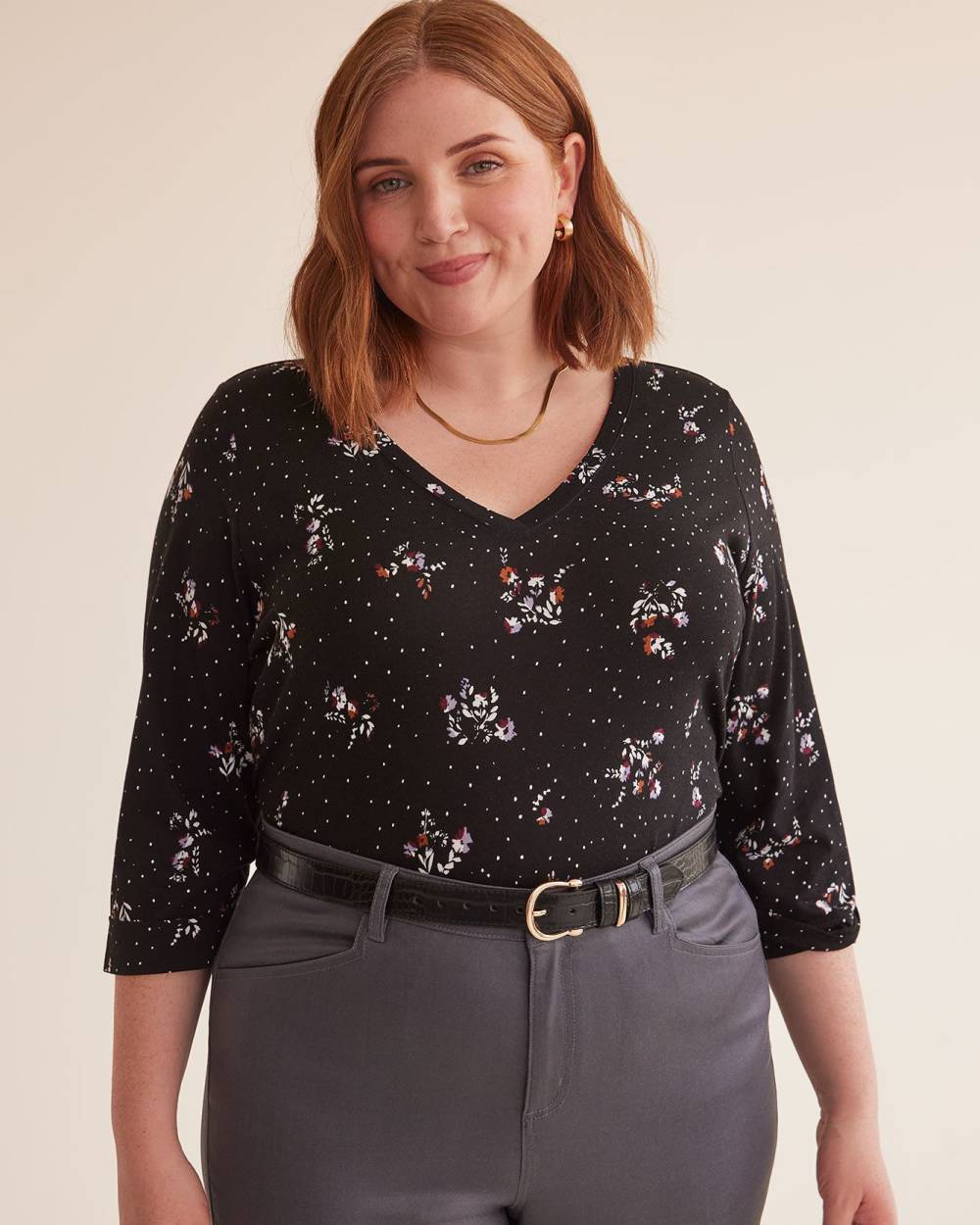 Boyfriend-Fit 3/4-Sleeve V-Neck Tee - PENN. Essentials