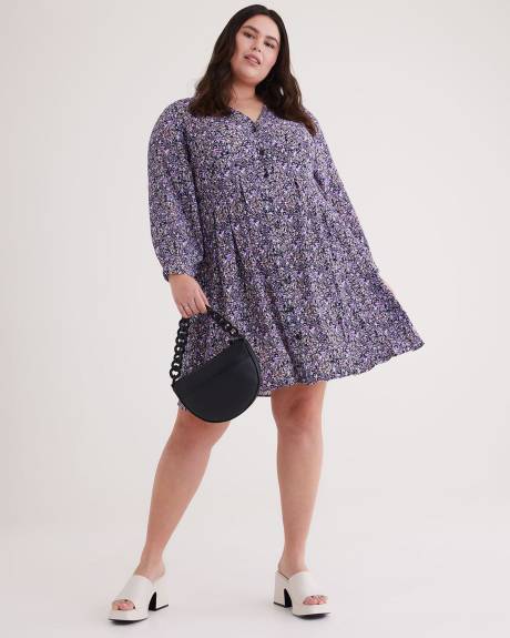 Printed Long-Sleeve Swing Dress