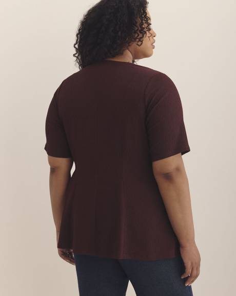 Princess-Cut Crewneck Flared Knit Top