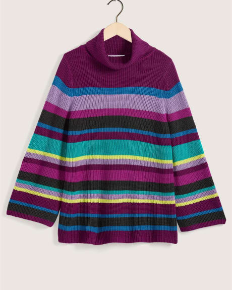 Stripe Turtleneck Sweater with Long Bell Sleeves