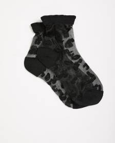 Chaussettes courtes noires en maille à motif de guépart