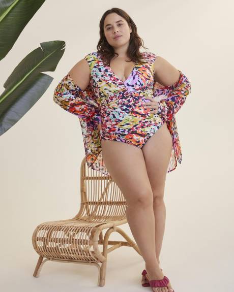 Printed Cap-Sleeve One-Piece Swimsuit - Bleu Rod Beattie