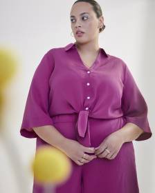 Tie Front Woven Shirt Blouse - Addition Elle