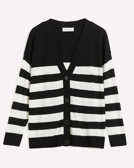 Cardigan boutonné à rayures, tissu responsable - Addition Elle