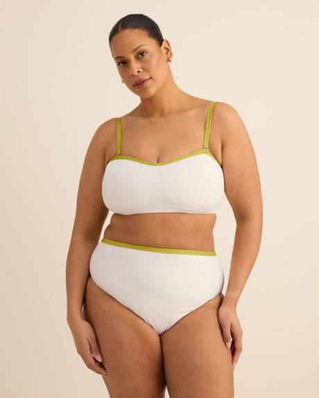 White Honeycomb Textured Bikini Bandeau with Contrast Binding