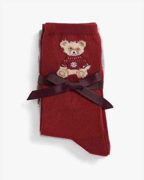Bear-Print Crew Socks, Set of 2