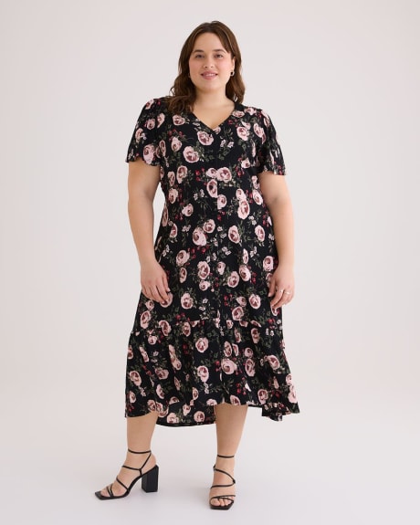 Buttoned-Down Tiered Maxi Dress