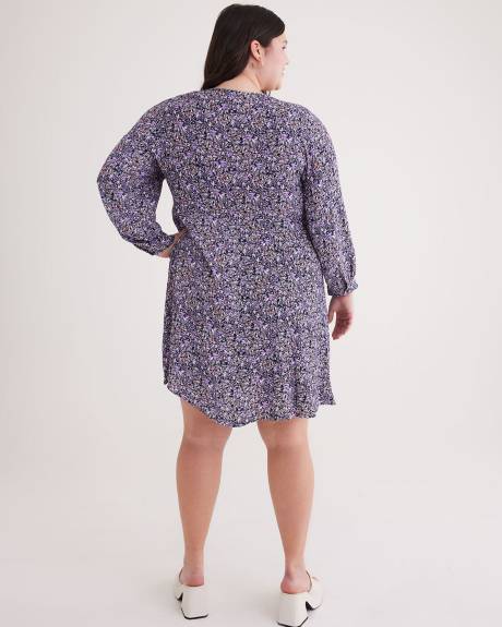 Printed Long-Sleeve Swing Dress