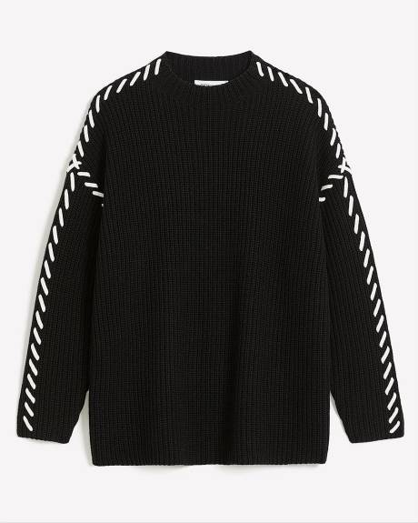 Pull noir à col cheminée avec point de fouet - Addition Elle