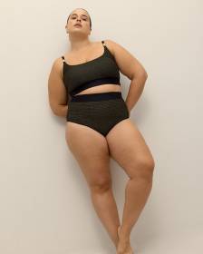 Shiny Black Fishnet Mesh High-Waisted Swim Brief