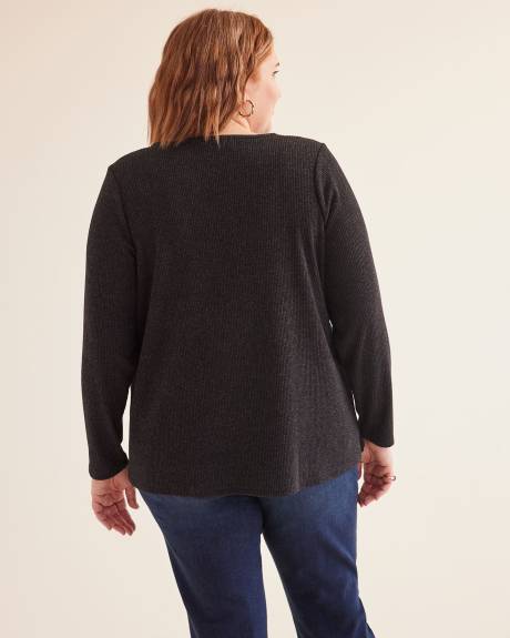 Ribbed Knit Top with Zippered V-Neck