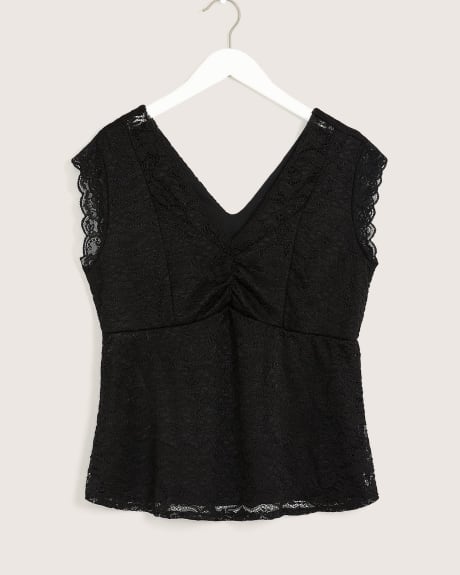 Cap Sleeve Top with Scalloped Lace Inserts