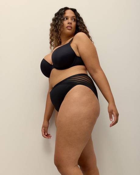 Black High-Cut Brief with Striped Mesh Back - Déesse Collection