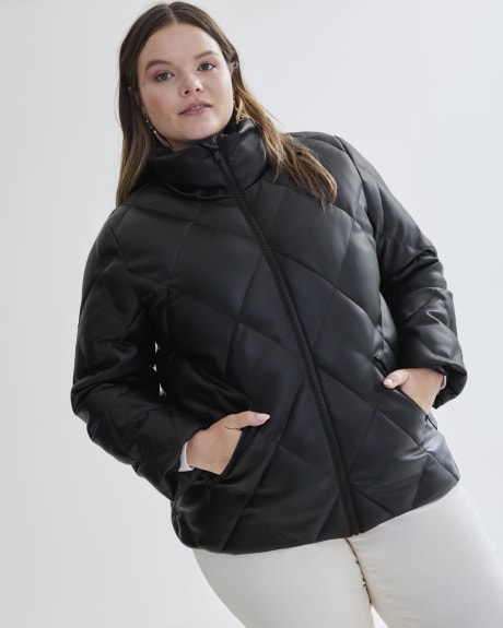 Responsible, PU Puffer Coat with Stand Collar - Addition Elle