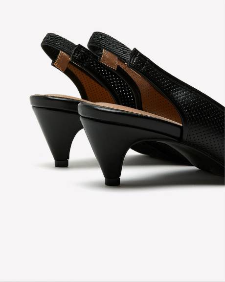 Extra Wide Width, Pointed Toe Black Kitten Heel with Bow