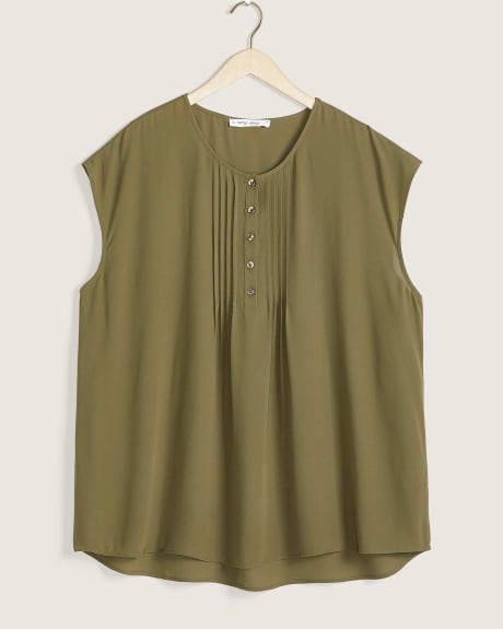 Solid cap-sleeve Blouse With Pintuck Details - In Every Story