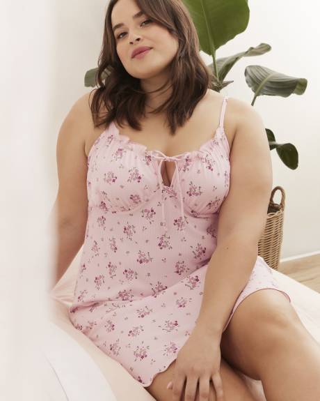 Floral Sleeveless Lettuce Edge Nightdress - ti Voglio