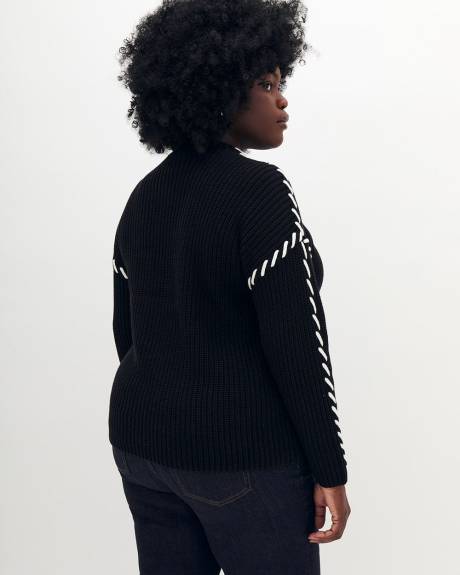 Pull noir à col cheminée avec point de fouet - Addition Elle