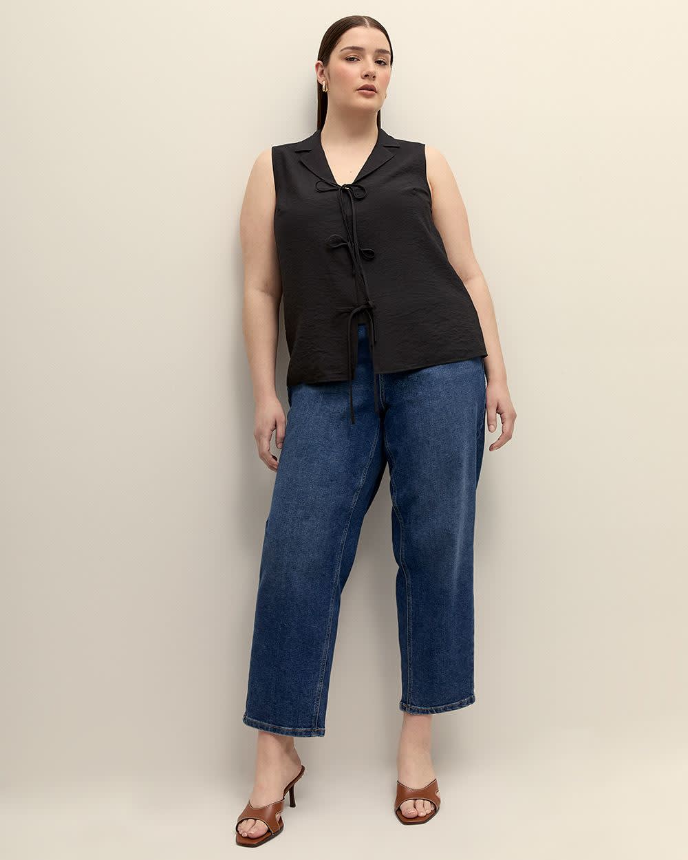 Black Sleeveless Blouse with Ties - Addition Elle