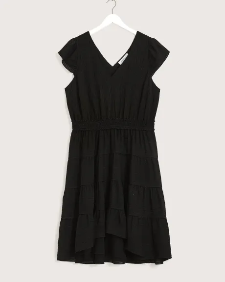 Black Tiered Midi Dress with High-Low Hem - Addition Elle
