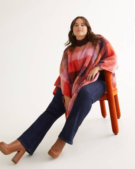 Poncho carreauté avec col côtelé