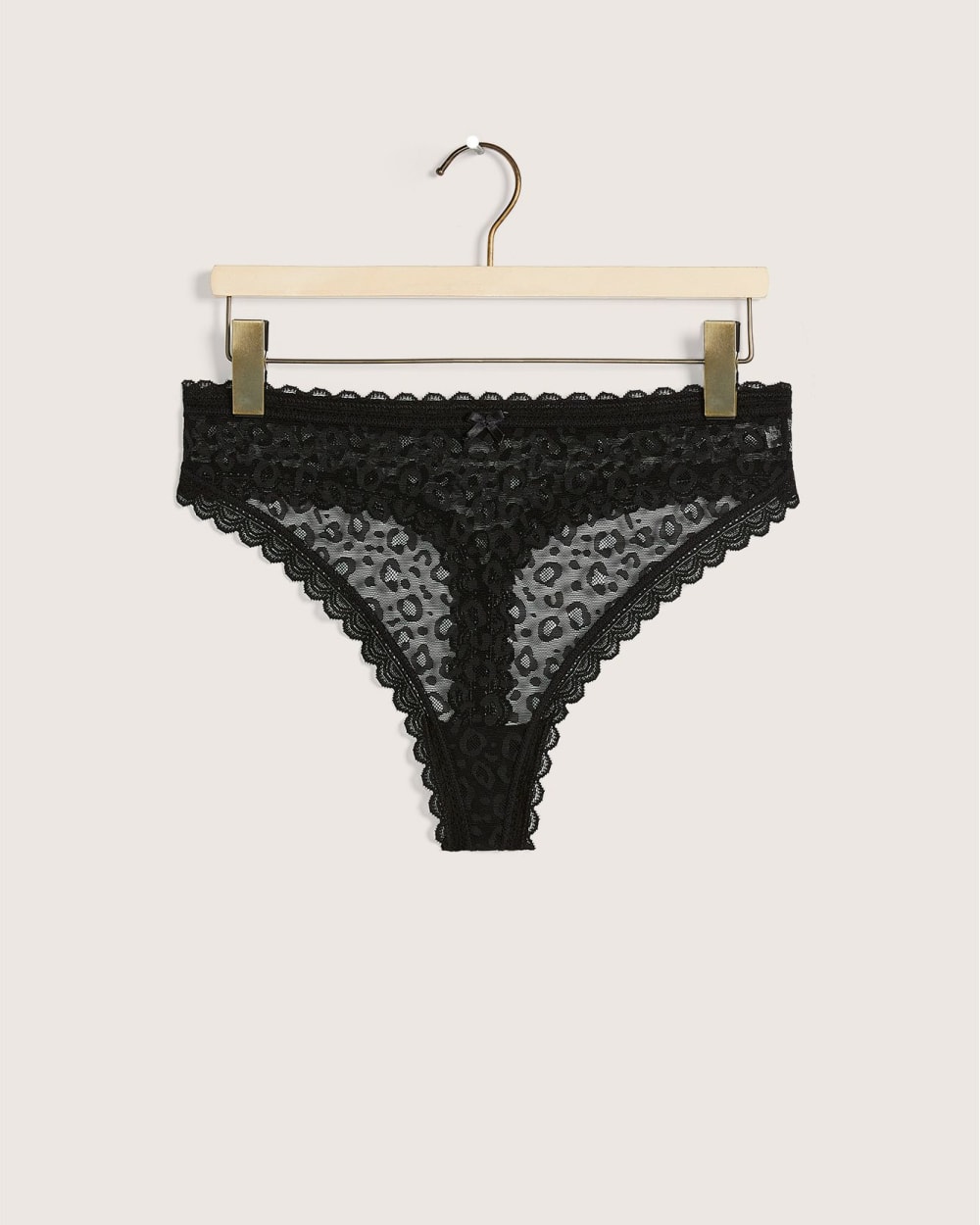 Dotted Microfibre Thong with Lace Embroidery and Mesh - Déesse Collection