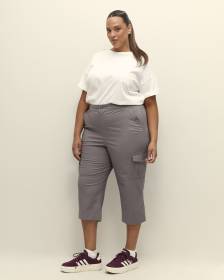 Pantalon capri en coton avec bande de taille côtelée