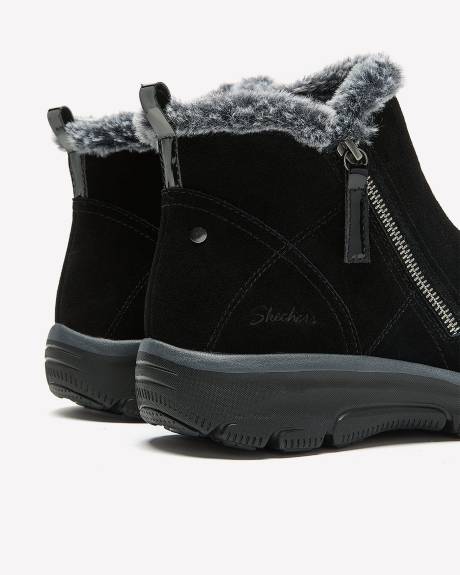 Wide Width, Zipper-Up Ankle Boots with Faux-Fur Trim - Skechers