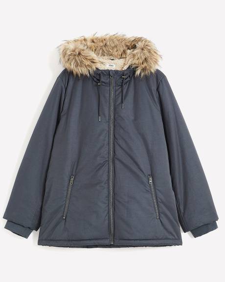 Parka doublé en sherpa avec capuche à fourrure synthétique