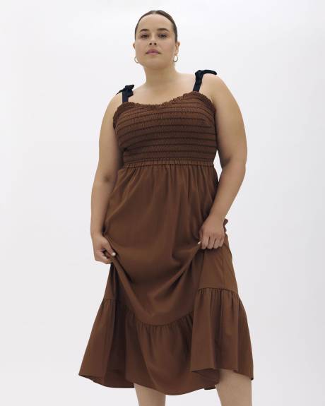 Sleeveless Maxi Tiered Dress with Contrast Smocking - Addition Elle