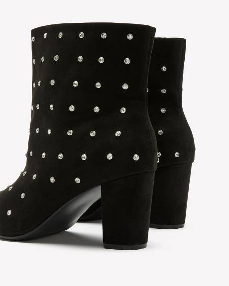 Extra Wide Width, Black Heeled Bootie with Rhinestone Studs
