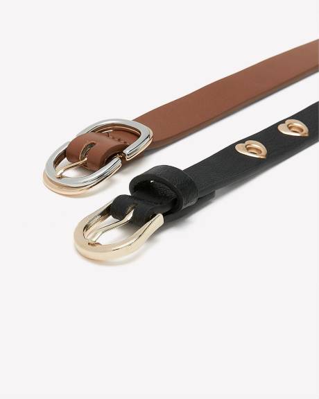 Skinny Belts with Heart-Shape Eyelets, Set of 2