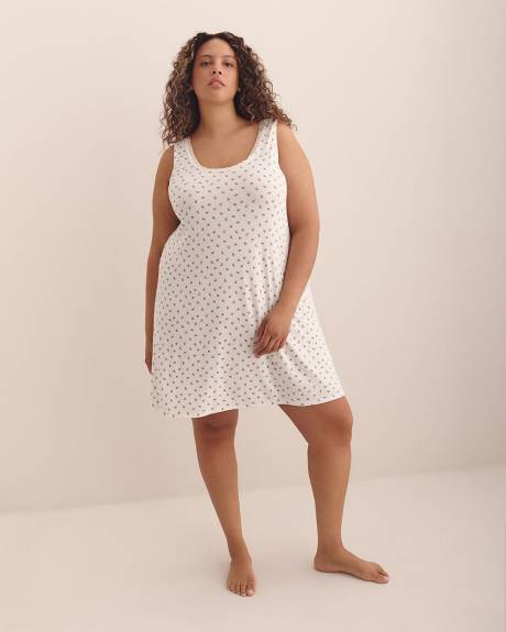 White Printed Knit Cami Nightgown with Lace Neckline - ti Voglio