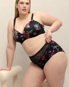 Floral Full Brief with Lace Trim - Déesse Collection