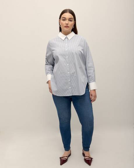 Striped Blue Buttoned-Down Poplin Shirt