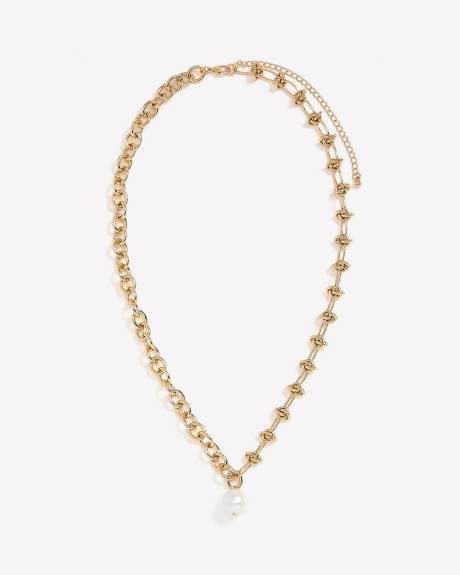 Short Golden Paperclip Necklace with Pearl Drop