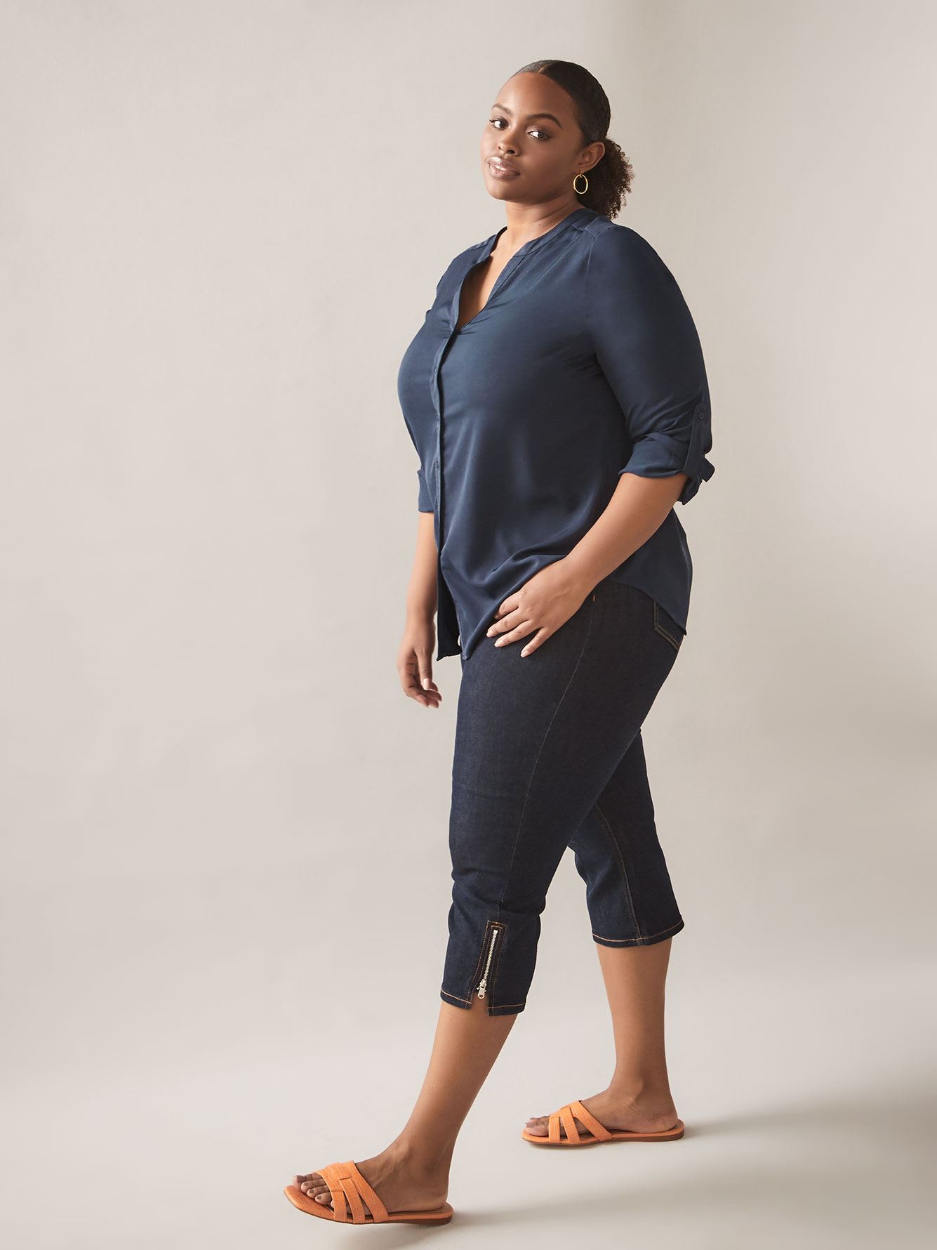 Curvy Fit, StraightLeg Denim Capri In Every Story Penningtons