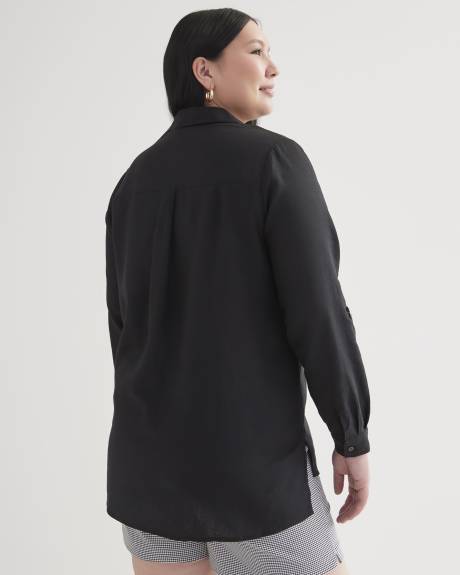 Black Tunic with Roll-Up Sleeves, Linen Blend