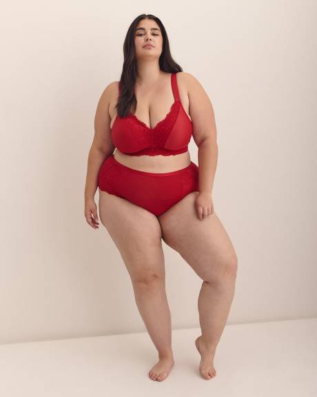 Red Microfibre Brief with Sequins Lace - ti Voglio