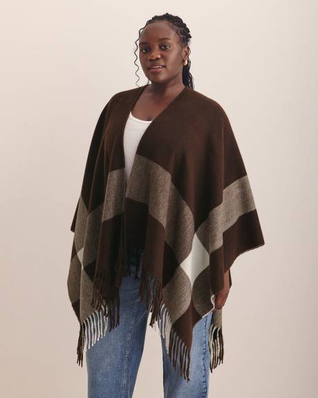 Cape with Placement Plaid and Fringes