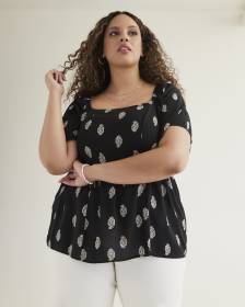 Black Printed Square Neck Blouse